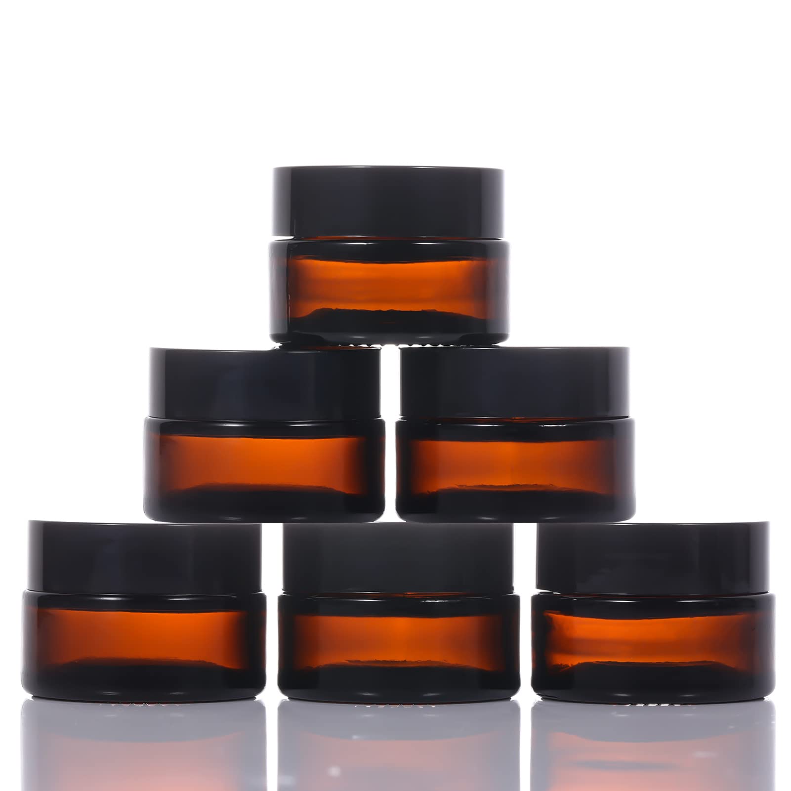 LIYUABU Amber Glass Jars 6 Pack,20ml Cosmetic Container Tinted Jars Refillable Travel Pots,Small Bottles Sample Pots with Black Lids for Cosmetics,Powder,Lotion,Creams(20ml)