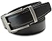 Classic Men's Leather Ratchet Click Belt - Matte Silver Buckle w/ Double Stitched Black Leather Ratchet Belt - Trim to Fit (Trim to Fit: Up to 40'' Waist)