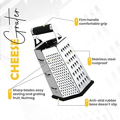 Utopia Kitchen 6 Sided Kitchen Cheese Grater & Shredder with Sharp