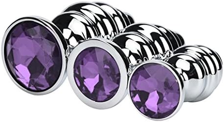 SKUN 3 Pcs 3 Size A-n-a-l P-l-u-g Round Shaped Base With Jewelry Birth Stone for Super Stimulation (light purple)
