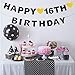 AERZETIX Happy 16th Birthday Banner Black Glitter 16 Years Old Bday Anniversary Party Decoration Sign for Girls Boys
