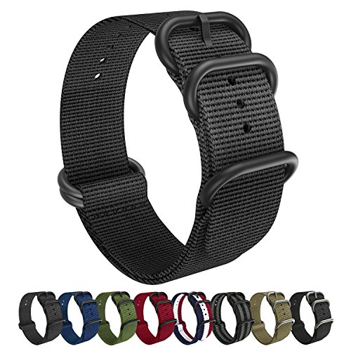 Emibele 22mm Universal Watch Band, Fine Woven Nylon with Stainless Steel Buckle Adjustable Replacement Band for 22mm Sport Strap, Black