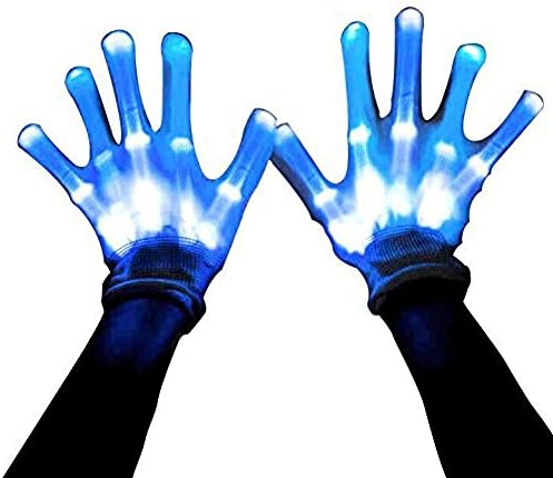Led Skeleton Gloves, TILO Color Changeable Light Up Shows Skull Changing LED Flashing Light Colorful Charming Halloween Costume Novelty Christmas Gift For Friends (Blue)