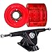 Cal 7 Longboard Skateboard Combo Package with 70mm Wheels & 180mm Lightweight Aluminum Trucks, Bearings Complete Set & Steel Hardware (Black Truck + Transparent Red Wheels)