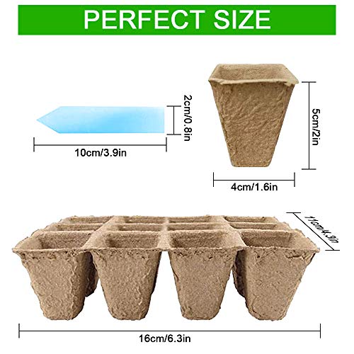 Seed Starter Peat Pots-Biodegradable Plant Seed Starter Peat Pots Holes Eco-Friendly Germination Seedling Trays with Bonus 10pcs Plant Markers for Vegetable Seed Germination，10pcs（120 Cells）