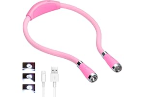 TSINGREE LED Neck Book Light, USB-C Rechargeable, Hands Free, 4 Super Bright LED Bulbs, 3 Adjustable Brightness, Best for Reading in Bed, Knitting, Walking, Jogging, Mending in Night (Pink)