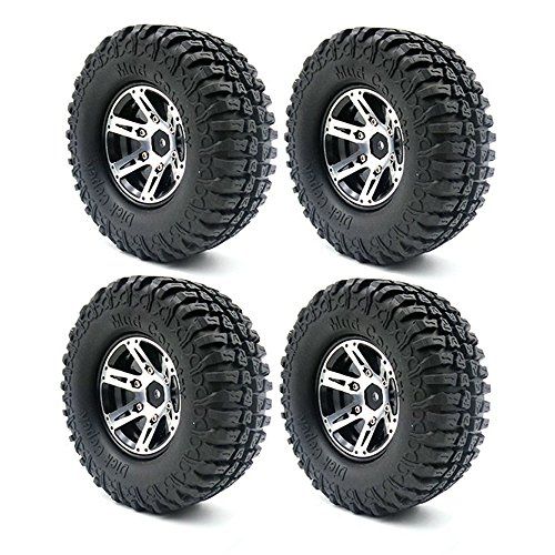 LAFEINA 4PCS 100mm 1.9 Inch Rubber Tires with Metal Beadlock Wheel Rim for 1:10 RC Crawler Axial SCX10 Tamiya CC01 D90 D110 RC Car Parts