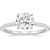 POMODA 1.5 CT Moissanite Engagement Rings for Women D Color VVS1 Clarity 925 Sterling Silver Round Cut Halo Moissanite Wedding Promise Band Rings Size 4-10