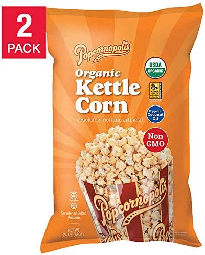Popcornopolis ( 2 PACK ) Organic Kettle Corn Large 24 Ounce Bag Each