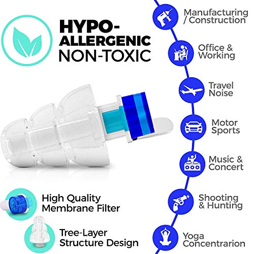 ALMA Ear Plugs Noise Reduction - Reusable Silicone Sound Protection - Best Noise Cancelling for Professional Musician Shooting Sleeping Concert Swimming Festival Motorcycle Travel Construction Work