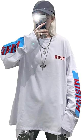 Amazon Dokuichigo ロンt ロング Tシャツ レディース 長袖 韓国 腕プリント ストリート系 春夏秋冬 Tシャツ カットソー 通販