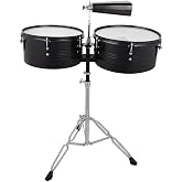 Ktaxon 13 Inch &amp; 14 Inch Timbales Drum Set, Black | Outstanding Tone, Classic Finish, Strong Durability, Full Equipment
