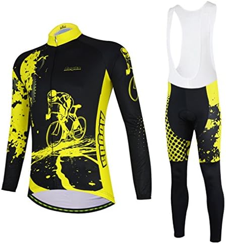 YIDUN Men's Bicycle Jersey Long Sleeve and 3D Gel Paded Bib Pants Reflective Race Black Size L