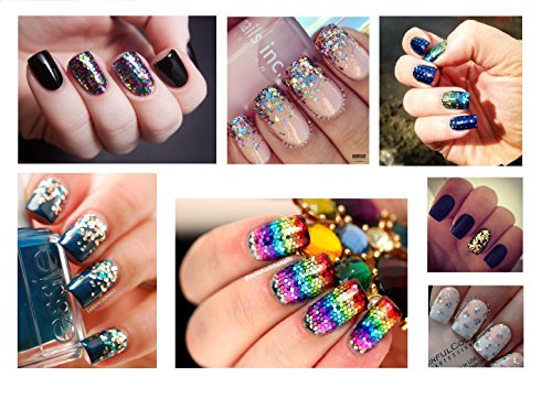 Beaute Galleria Nail Art Decorations Hex Hexagon Sparkle Fine Glitter Rhinestones Set in Various Colors for Manicure Pedicure