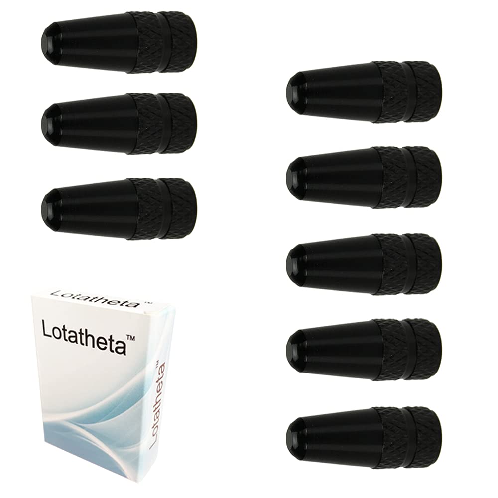 Lotatheta 8 Pcs Black MTB Bike Bicycle Road Racing Coloured Metal Anodized Machined Aluminum Alloy Tire French Style Valve Cap Dust Covers