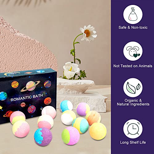 Bath Bombs 12pcs Bubble Bath Gift Set, Natural Aromatherapy Bathbomb Fizzy Shower Ball for Bubble Spa Bath, Essential Oil Bath Salt Ball for Women Kids Wife Relax Moisture Birthday Valentines Mothers