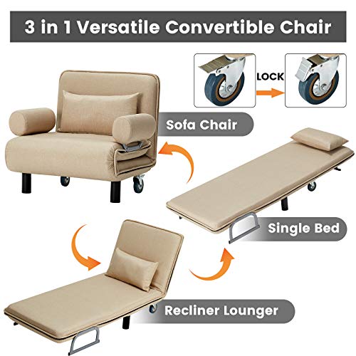 HOMHUM Convertible Sofa Bed Sleeper Chair Folding 5 Position Arm Chair