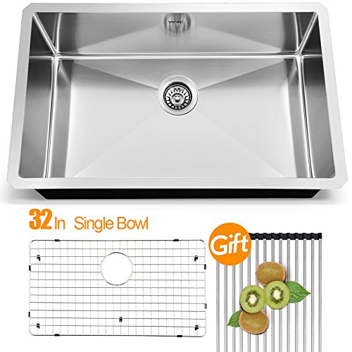 VAPSINT Modern Commercial 32 Inch 18 Gauge Undermount Stainless Steel Single Bowl Kitchen Sinks