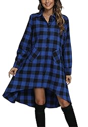 olrain Womens New Plaids Irregular Hem Casual Shirt