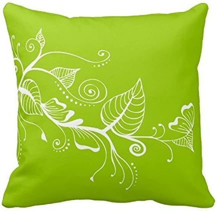 KarilShop White Leaves on Lime Green Linen Throw Pillow Case Cushion Cover Home Sofa Decorative 18 X 18 Inch.