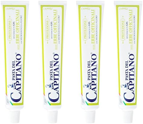 Pasta del Capitano: "Erbe Officinali" Toothpaste with Officinal Herbs - 2.54 Fluid Ounces (75ml) Tubes (Pack of 4) [ Italian Import ]
