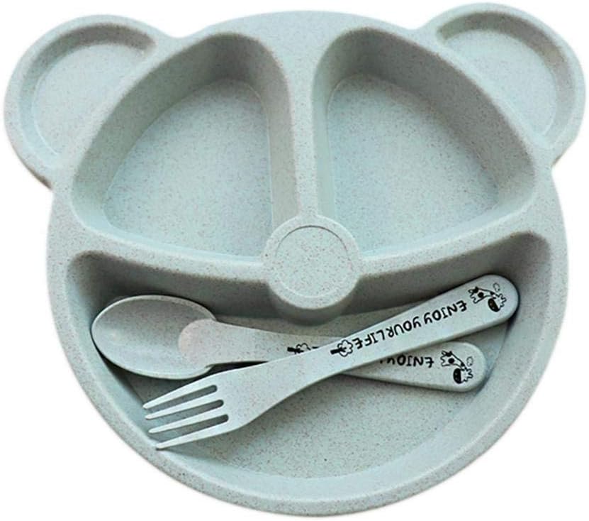 Ritapreaty Baby Toddler Plate Set, Baby Cartoon Plate Set and Spoon Set Wheat Straw Tableware for Highchair and Travel