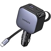 UGREEN 90W 3-Port Retractable Car Charger with 60W Retractable Cable | 2 USB-C 1 USB-A, For iPhone 18 Pro Max 18 Duo 17 16 15 14 13 12 series, Galaxy S26 S25 S24 Ultra, iPad, MacBook, and more