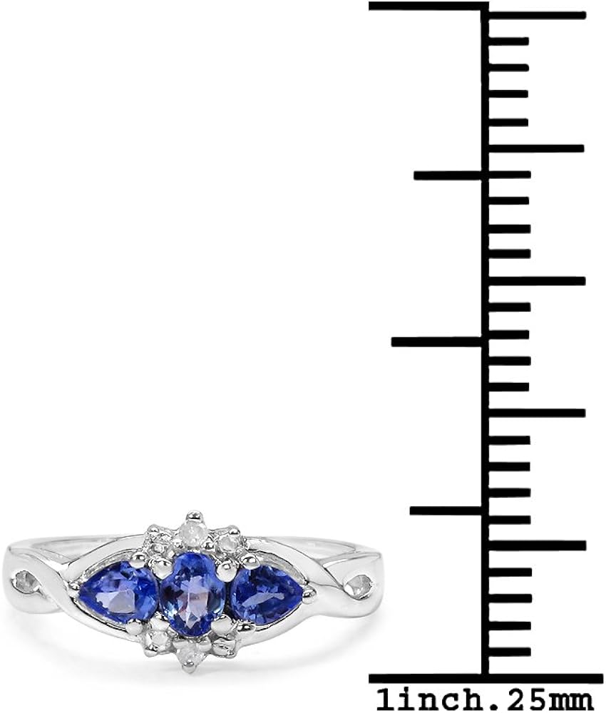The Tanzanite Ring Collection Ladies Sterling Silver Tanzanite Diamond Ring Engagement Ring Mothers Day Gift Ring Size H I J K L M N O P Q R S T U V W Women Jewellery