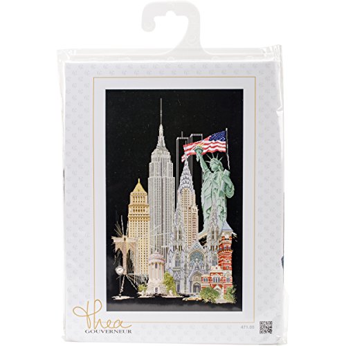 Thea Gouverneur 471.05 New York on 18 Count Black Aida, Counted Cross Stitch Kit, 31.1-Inch-by-19.6-Inch