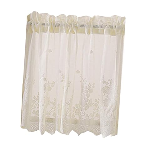 F Fityle 1 Stück Landhaus Stil Scheibengardine Bistrogardine Küchengardine Kurze Gardinen, Größe 74 × 61cm - Cremig