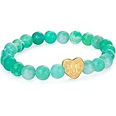PDOUSELF Beaded Bracelets with Initial Heart Charm for Women Handmade Beads Stretch Bracelet Initial Bracelet for Birthday Gift Dainty Letter Bracelet