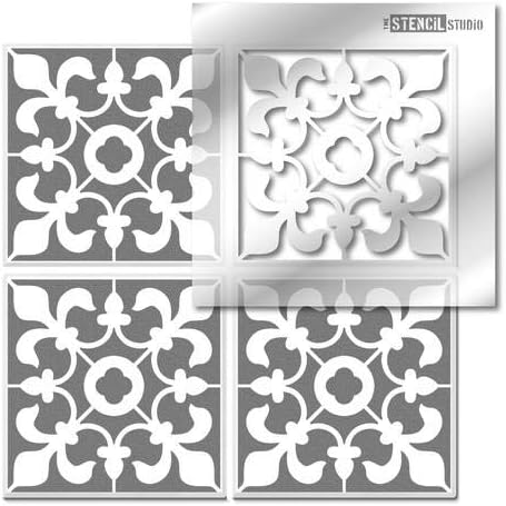 The Stencil Studio - Kingscote Tile Stencil - Floor wall stencil - just add paint. Ideal for tile and other interior décor makeovers. Fits standard tile sizes. Single Tile - Size 10 inch (10595-10)