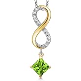 Gem Stone King 925 Silver and 10K Yellow Gold Green Peridot and Lab Grown Diamond Pendant Necklace for Women | 1.54 Cttw | Gemstone August Birthstone | Princess 5MM | With 18 Inch Chain