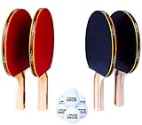 Looper Premium 4 Paddle 8 Ball Ping Pong Set & Easy-Store Case | 6 Star Table Tennis Racket | Top Tier Bat, Rubber, Sponge, and Solid Wood Grip | Best Pack for Youth to Professional ITTF Game Players