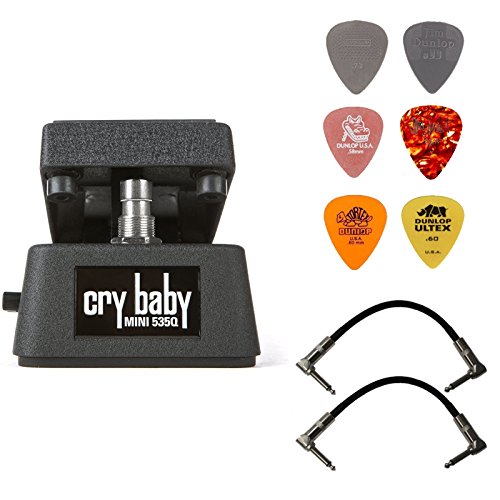 Dunlop CBM535Q Cry Baby Q Mini Wah Effects Pedal Bundle with 2 Free Patch Cables and 6 Dunlop Picks