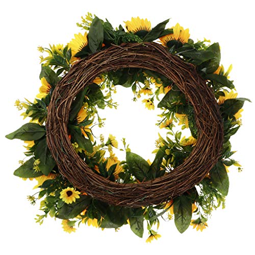 image for Prettyia Artificial Rattan Sunflower Wreath, Flower Wreath for Front D