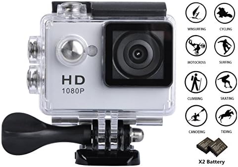 GULEEK 1080P Sports Action Camera Full HD Wide Angle Lens 2.0 inch LCD Screen Two Rechargeable Batteries Waterproof up to 30M Cam DV 5MP DVR Helmet Sports Camera with Kit of Accessories, Silver
