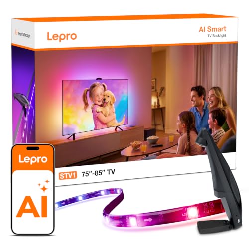 Lepro STV1 AI Smart TV Backlight with Ultrawide Camera for 75-85 Inch TVs,LED Strips,LightIMS Instant Sync, True-to-Screen Colour, TV Gaming Home Cinema, Works with Alexa, 2.4GHz WiFi