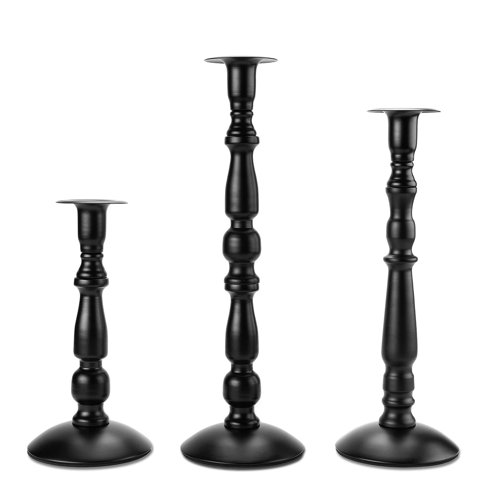 Candle Holder, Image 3 Pcs Matte Black Taper Candle Holder, Rust-Proof, Non-Slip and Durable, Metal Taper Candle Stick Holders for Home Décor, Wedding, Birthday and Anniversary (Height：20cm/28cm/32cm)