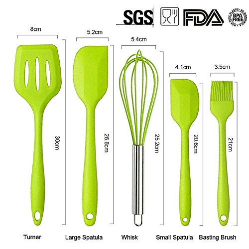 Silicone Kitchen Utensils Set, 10 Pieces Silicone Cooking & Baking Tool Sets Non-toxic Hygienic Safety Heat Resistant (Green)