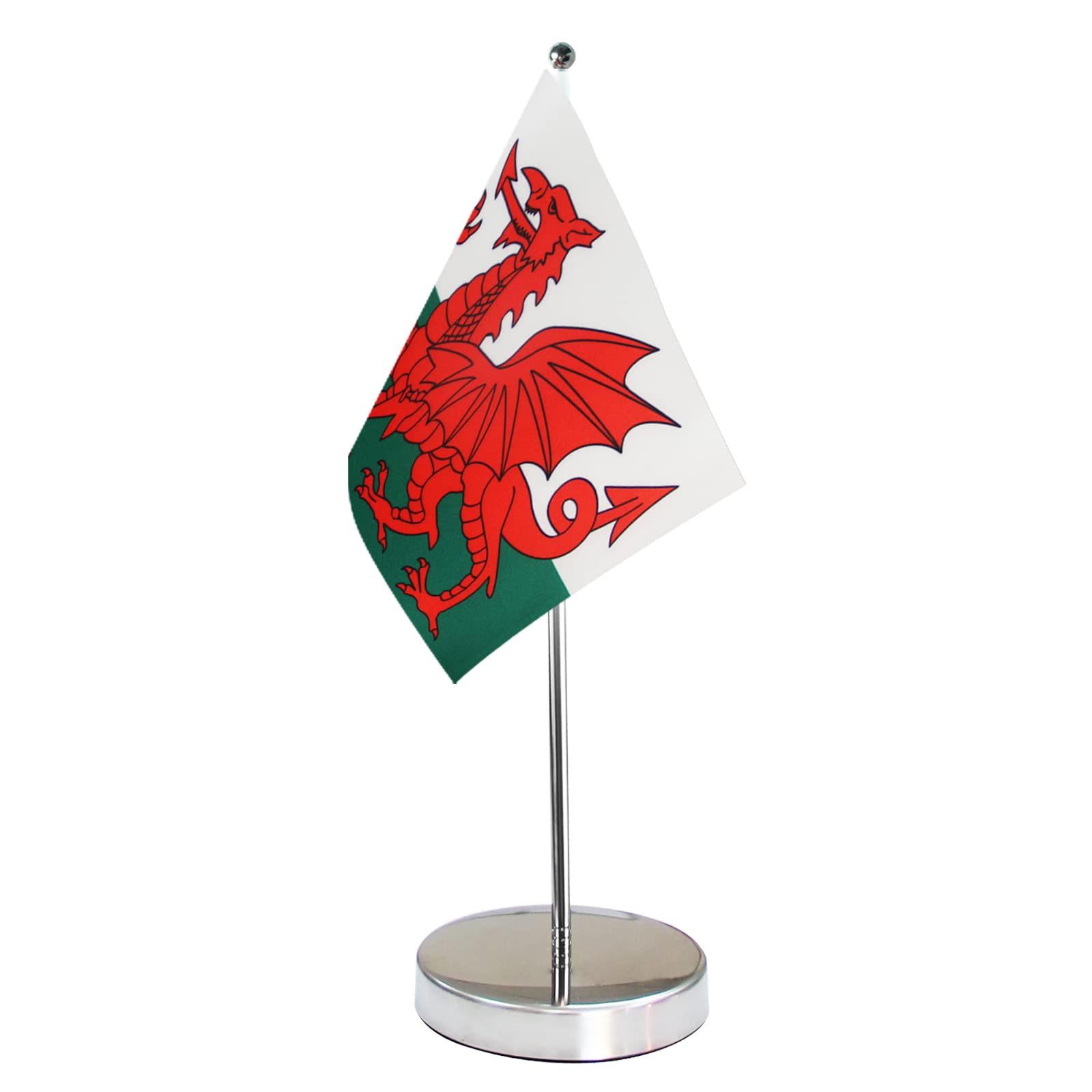 Welsh Dragon Table Flag for Office Desk Decor, Welsh Desk Flag for Table Decor, Include Stainless Steel Base and Adjustable Pole