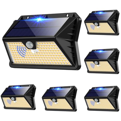 OUILA Solarlampen für Außen Wand【6 Stück】, 185 LED 3 Modi Solar Aussenleuchte mit Bewegungsmelder, IP65 Wasserdichte LED Solar Wandleuchte, Garten, Ho