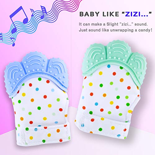 MICHEF Teething Mittens for Baby (2 Pack) with Baby Teething Toys (3 Pack), Self Soothing Pain Relief Mitt, Silicone Baby Teethers, BPA-Free, Natural Organic Freezer Safe for Infants and Toddlers