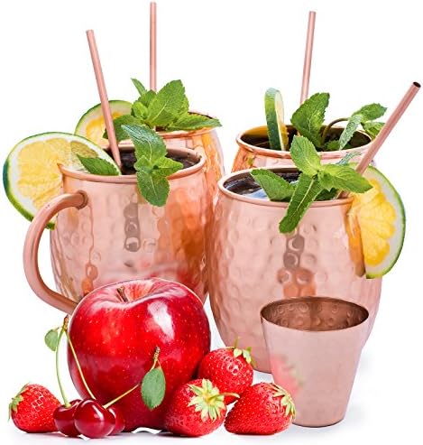 Copper Mugs - Moscow Mule - copper gift - Moscow Mule Mugs - copper straws - mule of moscow copper - Pure Copper - mugs copper - moscow mule set - hammered mugs - copper shot glass - no inner lining