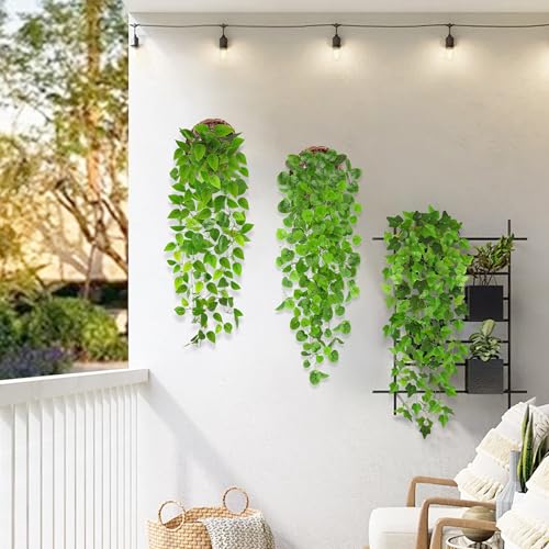 ROLLWAY Pack of 3 Artificial Hanging Plants 100 cm Artificial Plant Hanging Ivy Artificial Plants Like Real Plastic Plants Plastic Green Plant Balcony Plants Fake Vine for Outdoor Garden Balcony