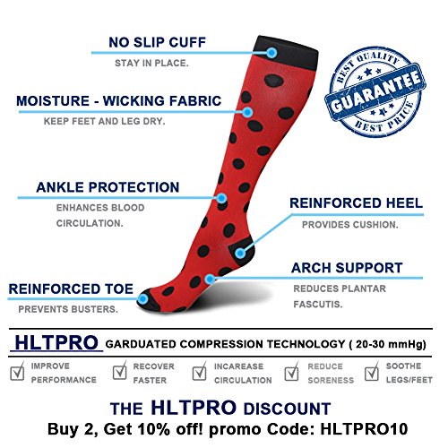 Graduated Compression Socks for Women & Men 20-30 mmHg - Moderate Compression Stockings For Running, Crossfit, Travel, Nurse, Maternity Pregnancy, Shin Splints (L/XL, Red & Black,2 Pairs)