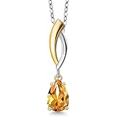 Gem Stone King 925 Silver and 10K Yellow Gold Yellow Citrine Pendant Necklace for Women | 0.73 Cttw | Gemstone November Birthstone | Pear Shape 8X5MM | With 18 Inch Silver Chain