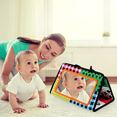 Baby Tummy Time Floor Mirror Toys, Black and White High Contrast Baby