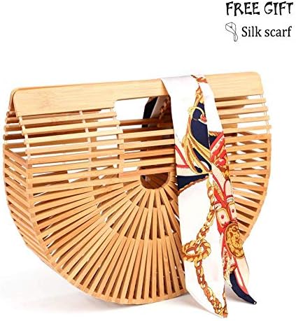 Womens Bamboo Handbag, Top Handle Summer Handmade Purse Straw Tote Bag