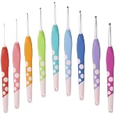 Knit Picks Dots Crochet Hook Set - Ergonomic Handles- 9 Color Coded Sizes | 6.5 inch long aluminum crochet hooks with comfortable handles, great for beginners and experienced crocheters